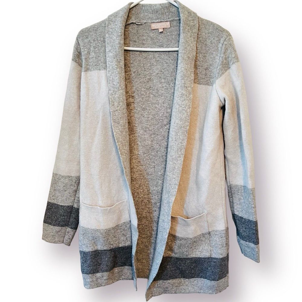 Benedetta B Merino Wool Cashmere Blend Italian Made Color Block Open Cardigan S